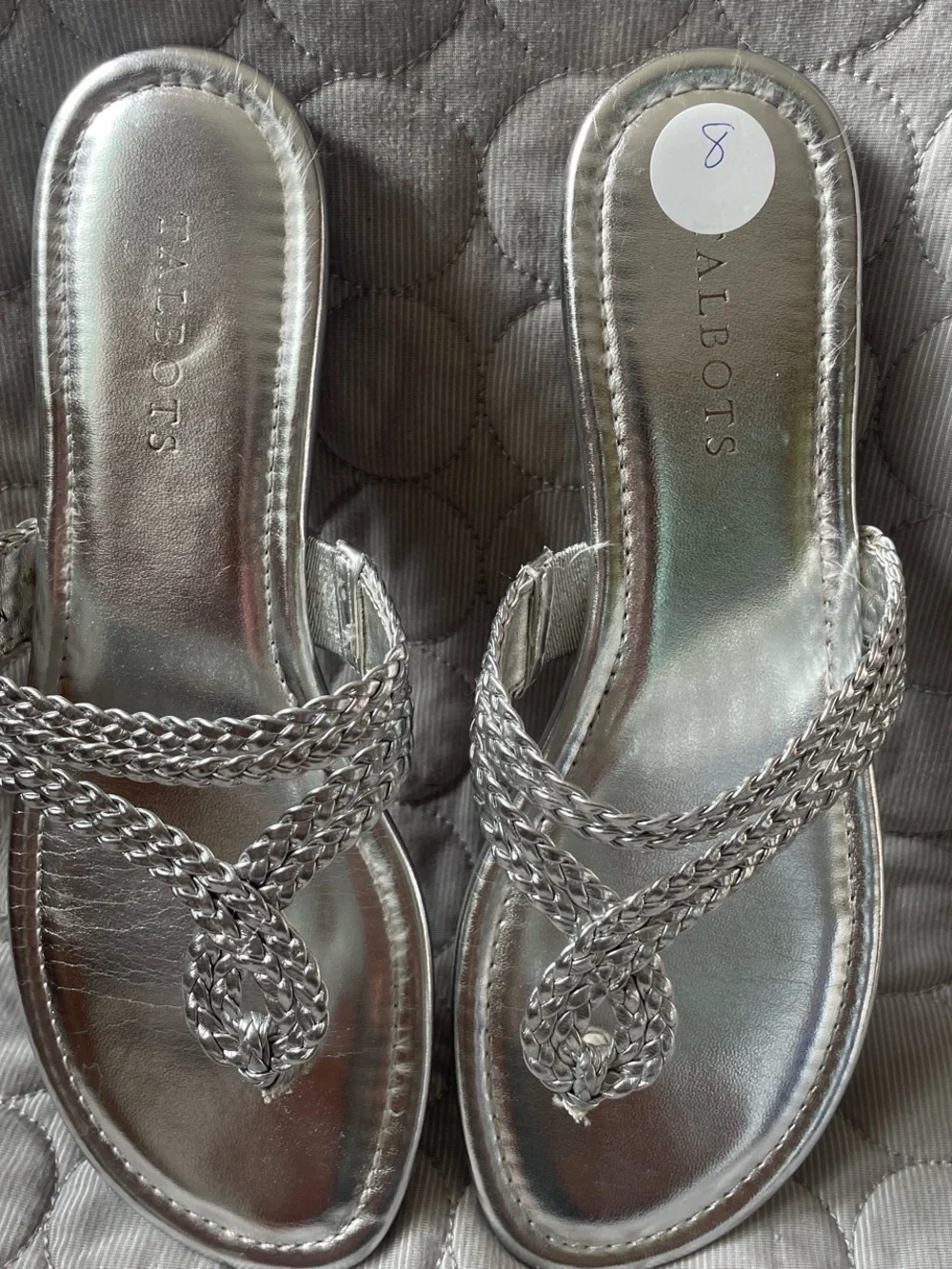 Talbots Metallic Silver Braided Toe-Ring Sandals